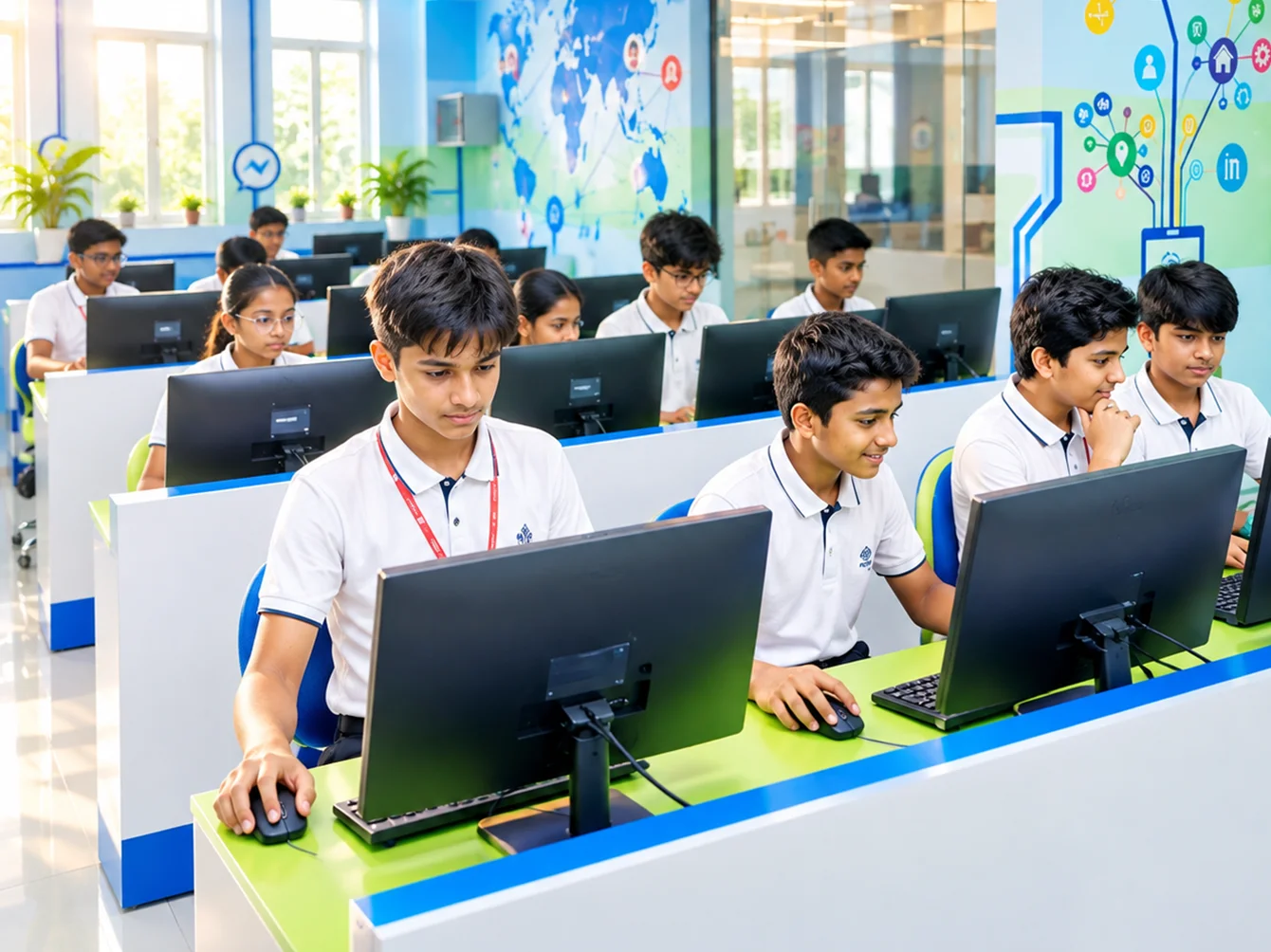 Students working on computers in the school computer lab