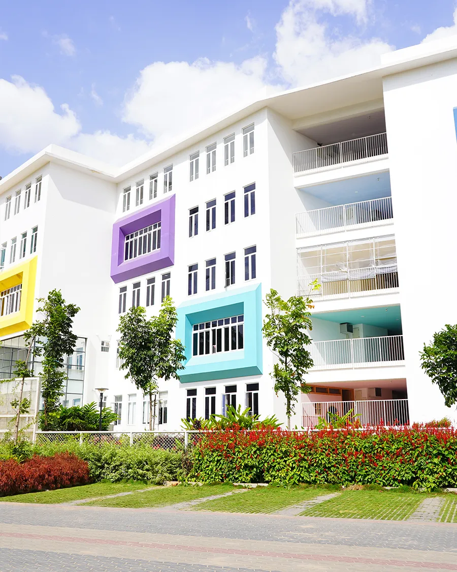 NHIS academic block with colourful window frames