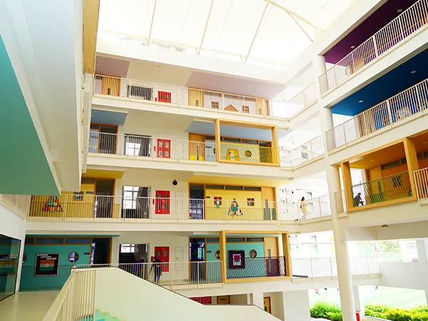 Bright, open atrium of the NHIS early years block