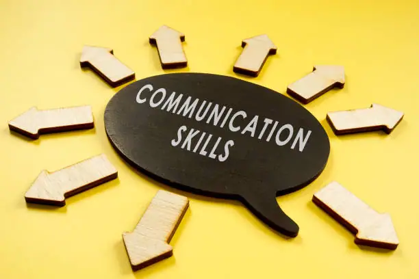 Communication skills concept. Quote bubble and arrows.