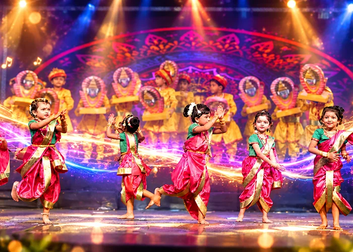 Young NHIS dancers performing a classical routine on the annual day stage