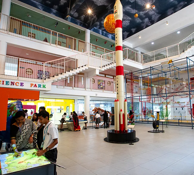 The NHIS Science Park atrium with its full-scale rocket model