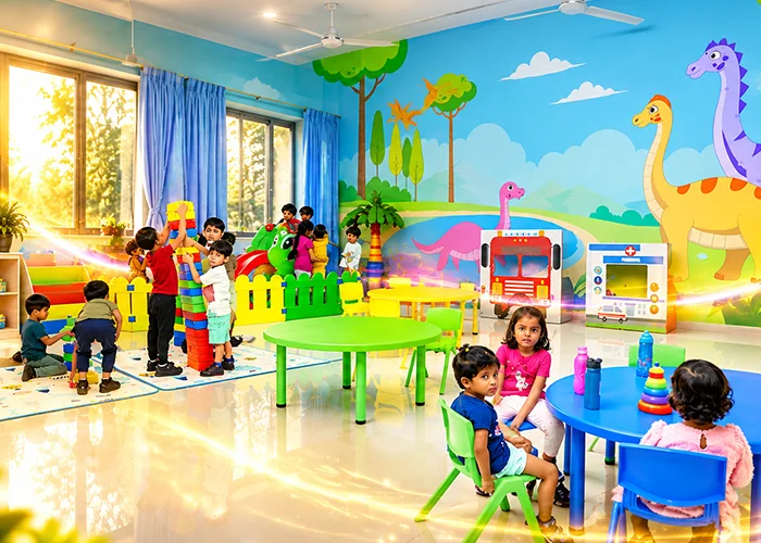Colourful NHIS kindergarten activity room with children at play